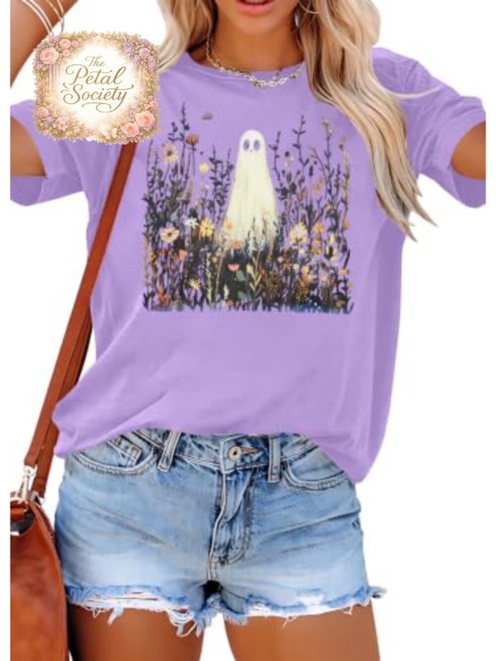 Spooky Season Ghost Graphic Tee Crew Neck Short Sleeve Women's Fall Top